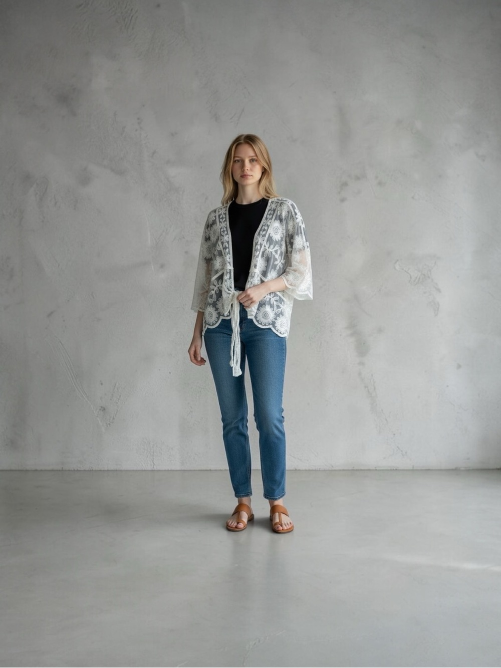 Rachel Zoe bohemian festival lacecore flowy whimsical kimono coverup top OSFM
